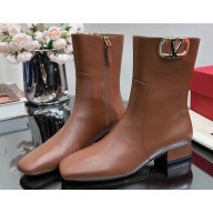 Valentino VLogo Type Calfskin Ankle Boots Brown 2023