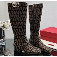 Valentino VLogo Type Boots in Toile Iconographe fabric Beige/Coffee 2023