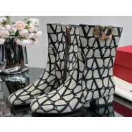 Valentino VLogo Type Ankle Boots in Toile Iconographe fabric Beige/Black 2023