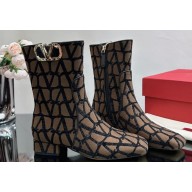 Valentino VLogo Type Ankle Boots in Toile Iconographe fabric Beige/Coffee 2023