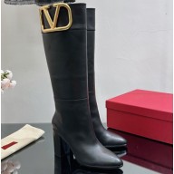 Valentino High Heel Boots In Calfskin Leather Black with VLogo Signature detail 2023