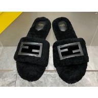 Fendi Baguette sheepskin slides Black 2023