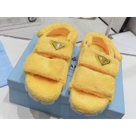 Prada Enameled metal triangle logo shearling sandals 1X737M Yellow 2023