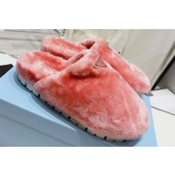 Prada Enameled metal triangle logo shearling padded slippers Pink 2023