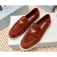 Prada Suede leather Women/Men loafers Burgundy 2023