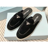 Prada Suede leather Women/Men sabots Black 2023