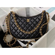 Chanel Shiny Crumpled Lambskin & Gold-Tone Metal Large Hobo Bag AS4368 Black 2023