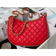 Chanel Shiny Crumpled Lambskin & Gold-Tone Metal Large Hobo Bag AS4368 Red 2023