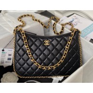 Chanel Shiny Crumpled Lambskin & Gold-Tone Metal Large Hobo Bag AS4287 Black 2023