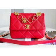 Chanel Lambskin & Gold-Tone Metal Badges Mini Flap Bag AS4274 Red 2023