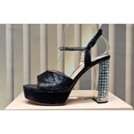 Miu Miu Heel 12.5cm Lizard-print leather platform 2.5cm sandals with crystals 5XP877 Black 2023