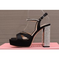 Miu Miu Heel 12.5cm platform 2.5cm Crisscross sandals Satin Black with crystals 2023
