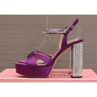 Miu Miu Heel 12.5cm platform 2.5cm Crisscross sandals Satin Purple with crystals 2023