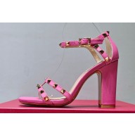Valentino Heel 10cm Rockstud Leather Chunky-heel Sandals Pink