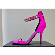 Versace Heel 10cm Crystal Satin Sandals Fuchsia 2023