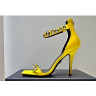 Versace Heel 10cm Crystal Satin Sandals Yellow 2023