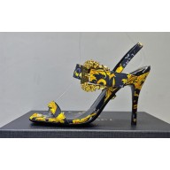 Versace Heel 10cm Studded Emily Slingback Sandals Print Black/Yellow 2023