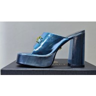 Versace Heel 11cm Platform 4cm Medusa '95 Mules Metallic Blue 2023