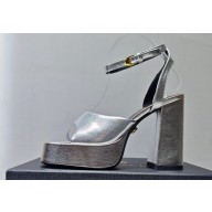 Versace Heel 11cm Aevitas Single Platform 4cm Sandals Leather Metallic Silver 2023
