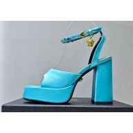 Versace Heel 11cm Aevitas Single Platform 4cm Sandals Satin Turquoise Blue 2023