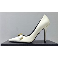 Versace Heel 9.5cm Gianni Ribbon Pumps Patent Leather White 2023