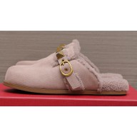 Valentino Shearling Roman Stud Sabots Slip On Mules Nude