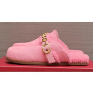 Valentino Shearling Roman Stud Sabots Slip On Mules Pink