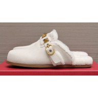 Valentino Shearling Roman Stud Sabots Slip On Mules White
