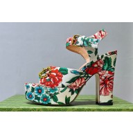 Gucci Heel 12cm Horsebit platform 3.5cm sandals Floral print multicolour leather 746391 01 2023