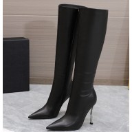 Versace Heel 10cm Calfskin Pin-Point Knee-High Boots Black 2023