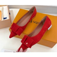 Louis Vuitton Blossom Flat Ballerinas Suede Red with Bow 2023