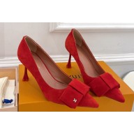 Louis Vuitton Heel 8cm Blossom Pumps Suede Red with Bow 2023