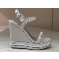 Christian Louboutin Heel 12cm Pyraclou Studded leather wedge Sandals glittered Silver