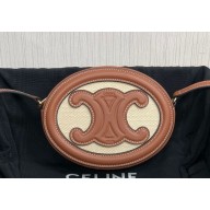 Celine CROSSBODY OVAL PURSE cuir triomphe in TEXTILE TRIOMPHE AND CALFSKIN Natural / Tan 101703