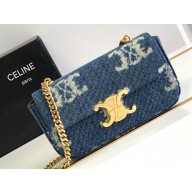 Celine CHAIN SHOULDER BAG triomphe in Denim with triomphe 197993 Navy Blue