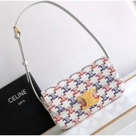 Celine SHOULDER BAG triomphe in TRIOMPHE Canvas and Calfskin 194143 Blue/Red