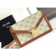 Celine WALLET ON CHAIN triomphe Bag in TRIOMPHE CANVAS and calfskin 10J733 Grege