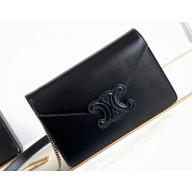 Celine WALLET ON CHAIN triomphe Bag in Shiny calfskin 10J733 Black