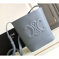 Celine SMALL BUCKET CUIR TRIOMPHE Bag in SMOOTH CALFSKIN 198243 Blue Grey