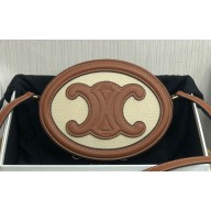 Celine OVAL BAG CUIR TRIOMPHE in TEXTILE TRIOMPHE AND CALFSKIN Natural / Tan 198603
