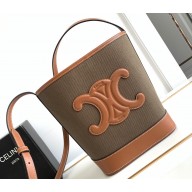 Celine SMALL BUCKET CUIR TRIOMPHE Bag in TEXTILE and Calfskin Khaki/Tan 198243