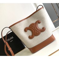 Celine SMALL BUCKET CUIR TRIOMPHE Bag in STRIPED TEXTILE AND CALFSKIN Beige 198243