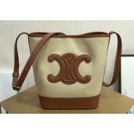 Celine SMALL BUCKET CUIR TRIOMPHE Bag in TEXTILE AND CALFSKIN Natural / Tan 198243