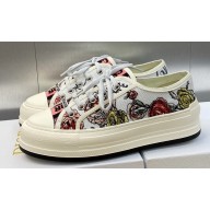 DIOR Walk'n'Dior Platform Low Top Sneakers in White Multicolor Florilegio Embroidered Cotton 2023