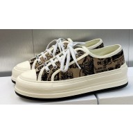 DIOR Walk'n'Dior Platform Low Top Sneakers in Beige and Black Cotton Embroidered with Plan de Paris Motif 2023