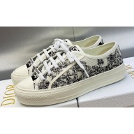 DIOR Walk'n'Dior Low Top Sneakers in White and Black Embroidered Cotton with Toile de Jouy Voyage Motif 2023