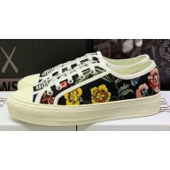 DIOR Walk'n'Dior Low Top Sneakers in Black Multicolor Cotton Embroidered With Petites Fleurs Motif 2023