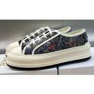 DIOR Walk'n'Dior Platform Low Top Sneakers in Blue Multicolor Cotton with Dior Jardin Magique Embroidery 2023