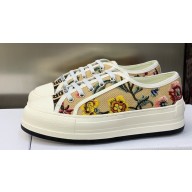 DIOR Walk'n'Dior Platform Low Top Sneakers in Beige Multicolor Cotton Embroidered With Petites Fleurs Motif 2023