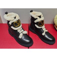 Valentino VLogo Combat Boots In Calfskin and Shearling Black 2023